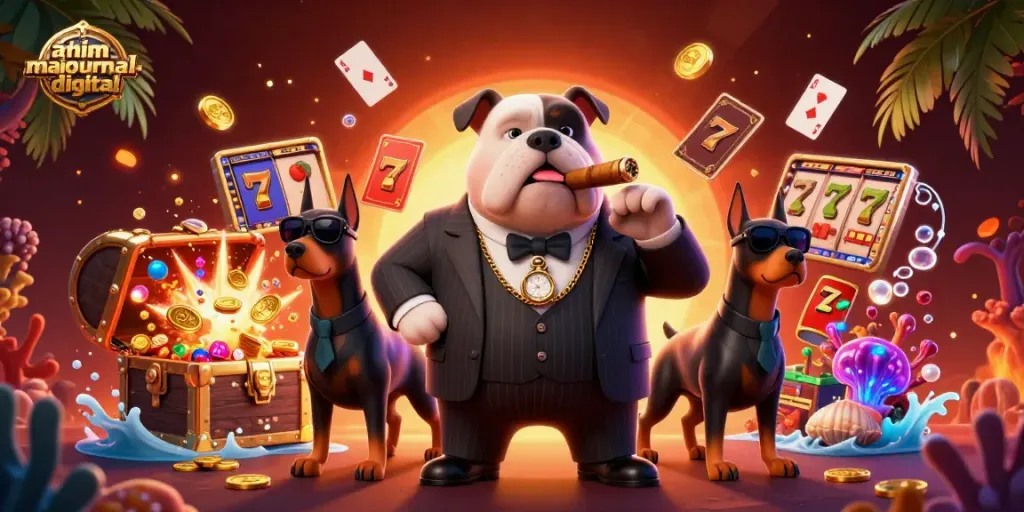 Engage in thrilling slots gameplay with ahimajournal-digital, highlighted by a mafia-themed 3D scene.