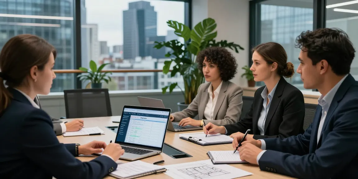 Engaged professionals planning scheduled maintenance in London during a team meeting.