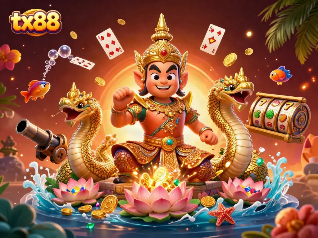 Experience thrilling gameplay with tx88's vibrant 3D characters and stunning casino elements.