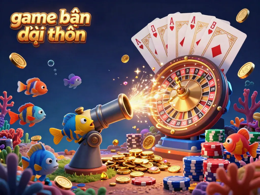 Engage in the thrilling action of game bắn cá đổi thưởng amidst vibrant underwater visuals and exciting casino elements.