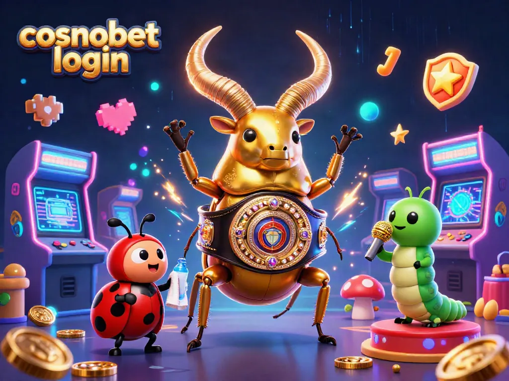 Engage with cosmobet login, featuring exciting characters and vibrant casino-themed elements in a dynamic, 3D illustration.