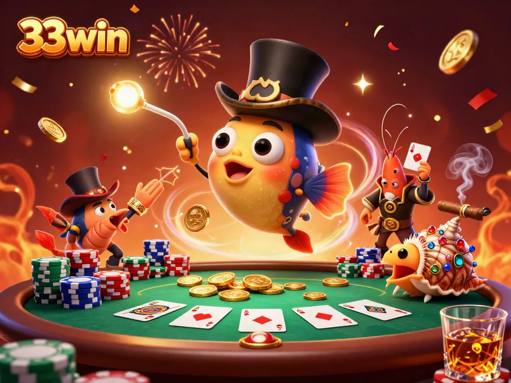 Experience the thrill of winning at 33win with vibrant casino elements and captivating characters.