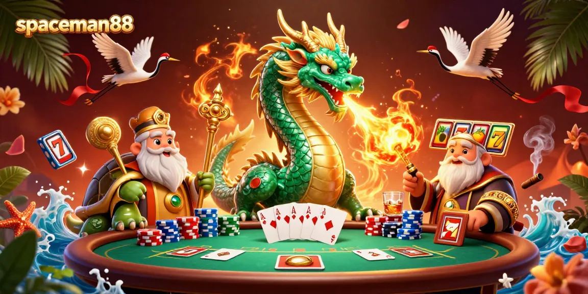 Experience the thrill of spaceman88 slots with a jade dragon, turtles, and vibrant game elements.
