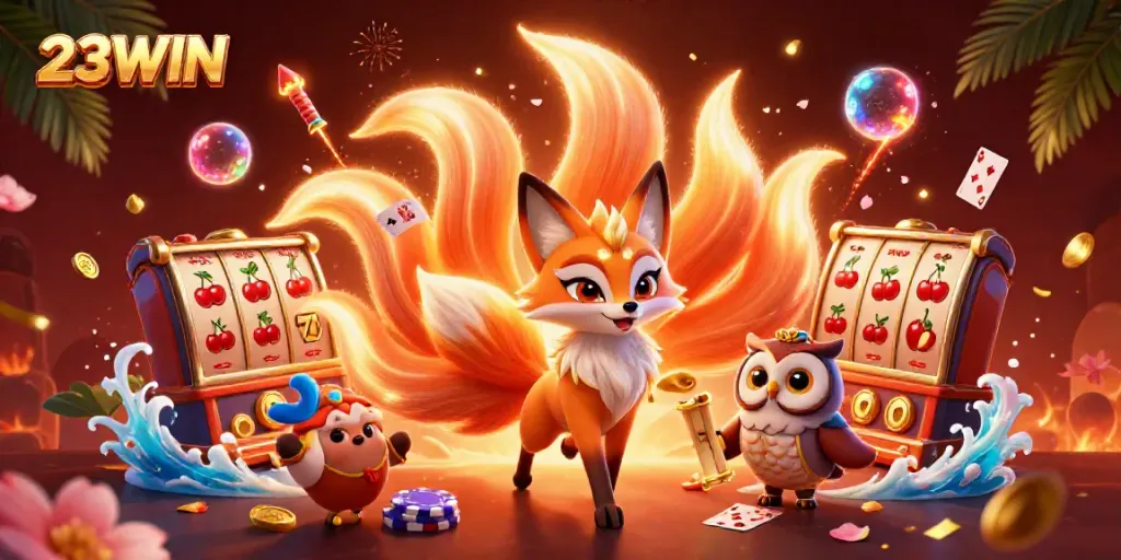 Experience exhilarating gaming adventures with 23WIN featuring vibrant characters and dynamic casino elements.