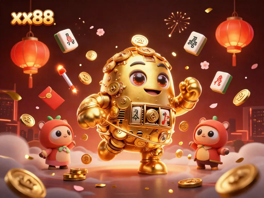 Experience high-stakes gaming with xx88, featuring a golden golem and dynamic casino elements.