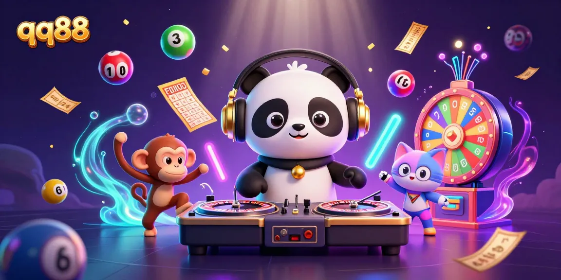 Spin and win with qq88 in an exciting casino party scene featuring vibrant characters and dynamic game elements.