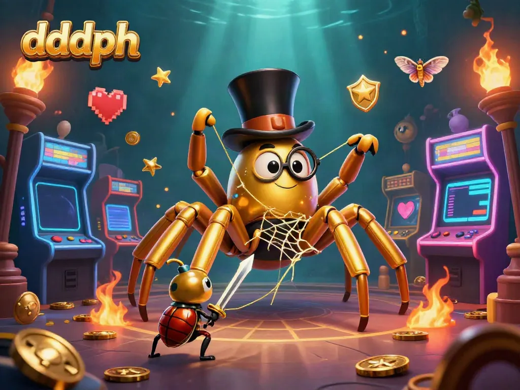 Immerse in dddph with a vibrant 3D cartoon scene of gaming elements and unique characters.