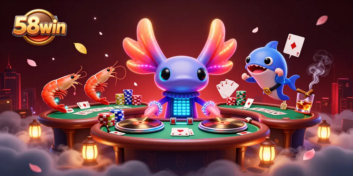 Engage in exciting gaming action at 58win with vibrant characters and dynamic poker elements.