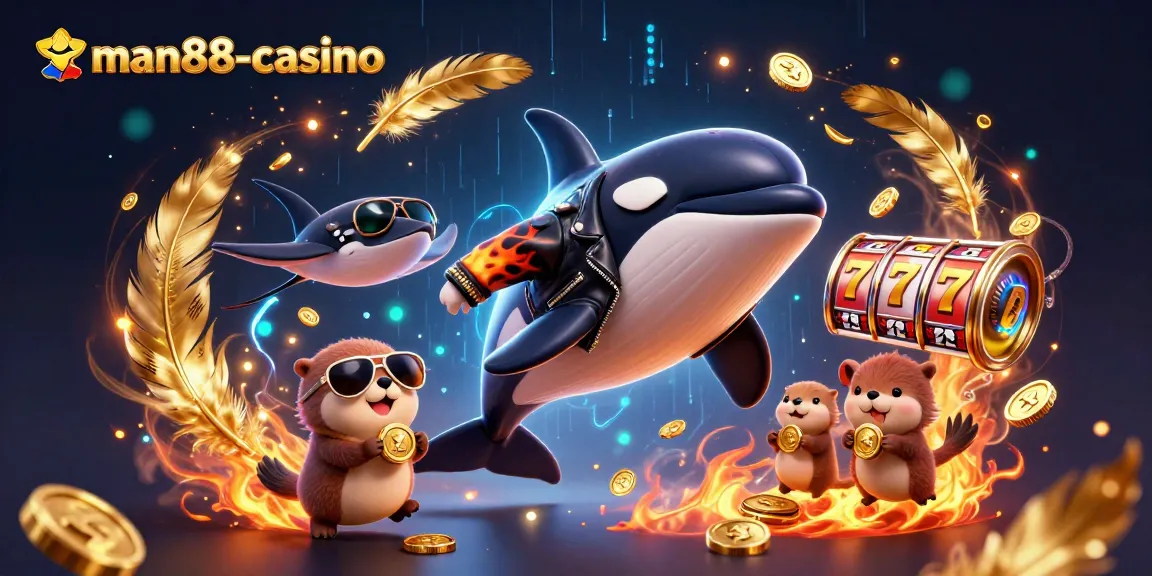 Experience the excitement of man88-casino with animated characters engaging in thrilling slot action.