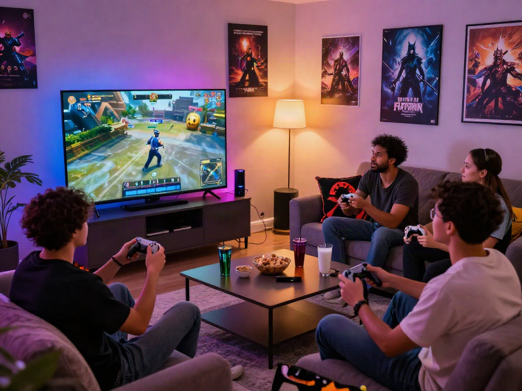 Diverse friends enjoying an adult game together in a vibrant living room.